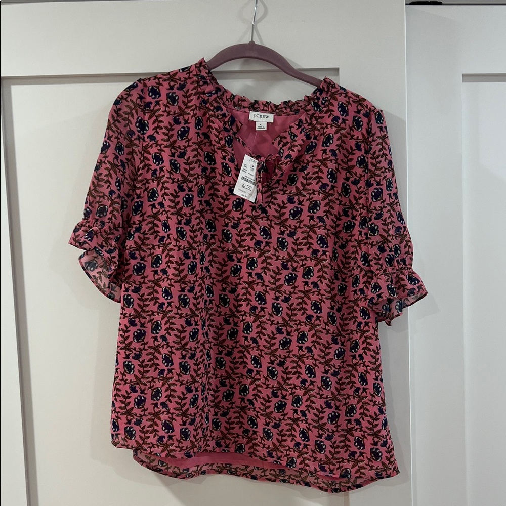 J. Crew Factory Short sleeve ruffle tie neck top